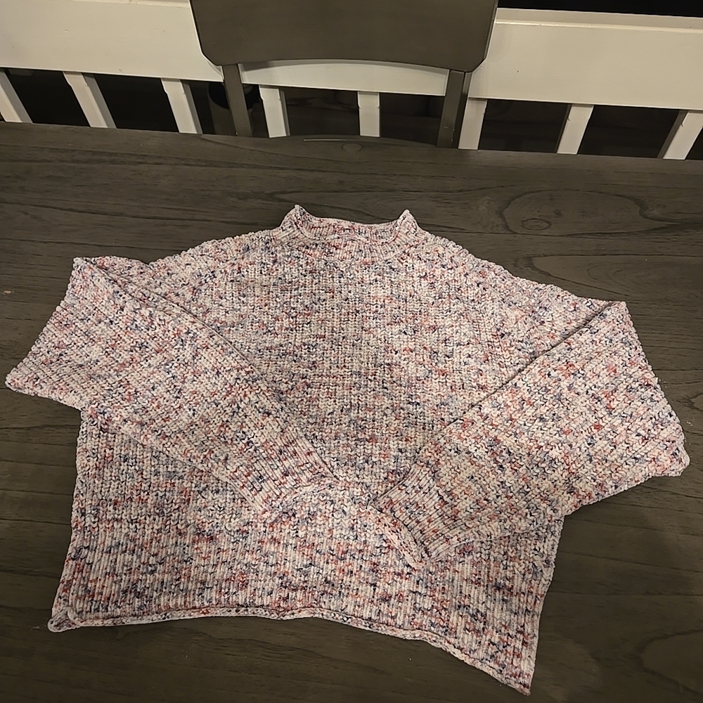 Lulu's Speckled Knit Sweater in Red, Blue, and White